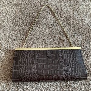 Gunne Sax Brown Faux Croco Leather Evening Bag